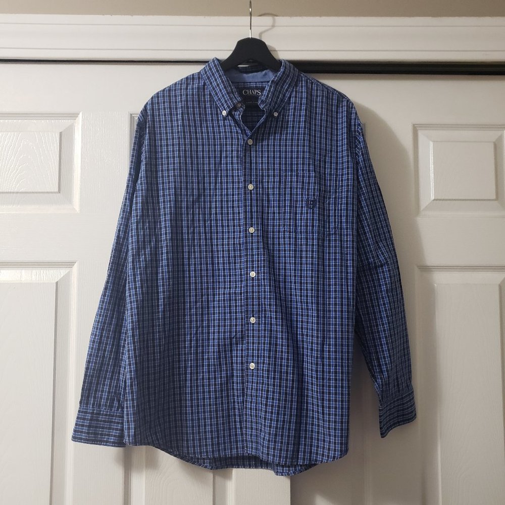 Chaps Buttons down Plaid blue shirt Mens Size L